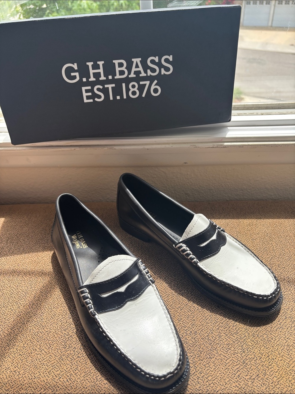G.H. Bass & Co. Black and White Two-Tone Penny Loafers